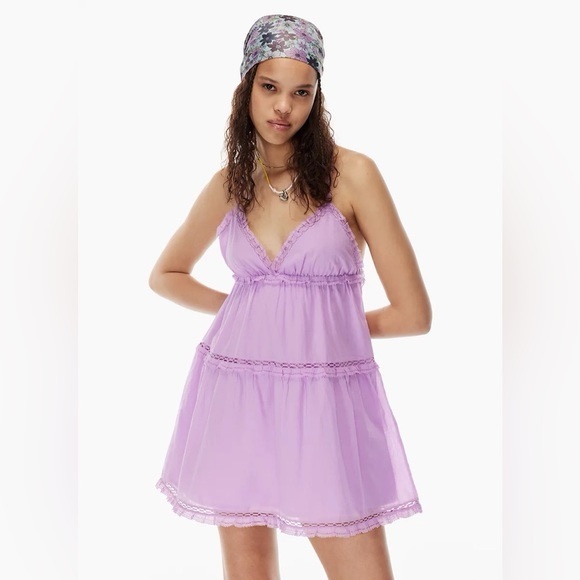 Sunday Best Dresses & Skirts - Aritzia Sunday Best Angela Dress - Amethyst Lilac Organic Cotton Tiered Mini